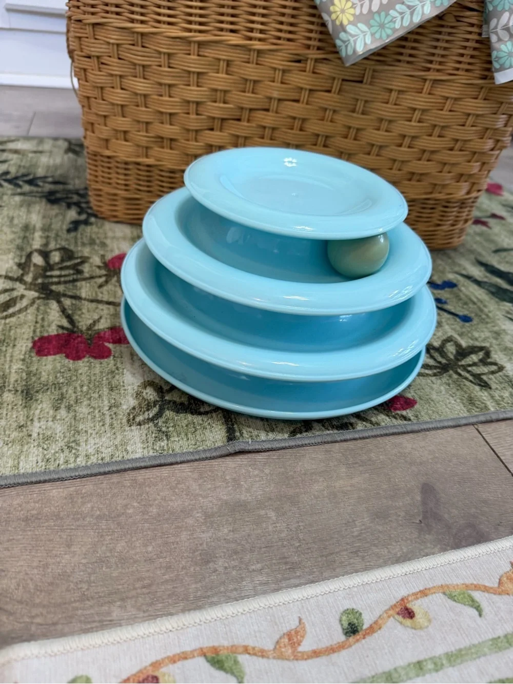 Cat Toy Blue Tiered Cat Track Toy with Rolling Ball